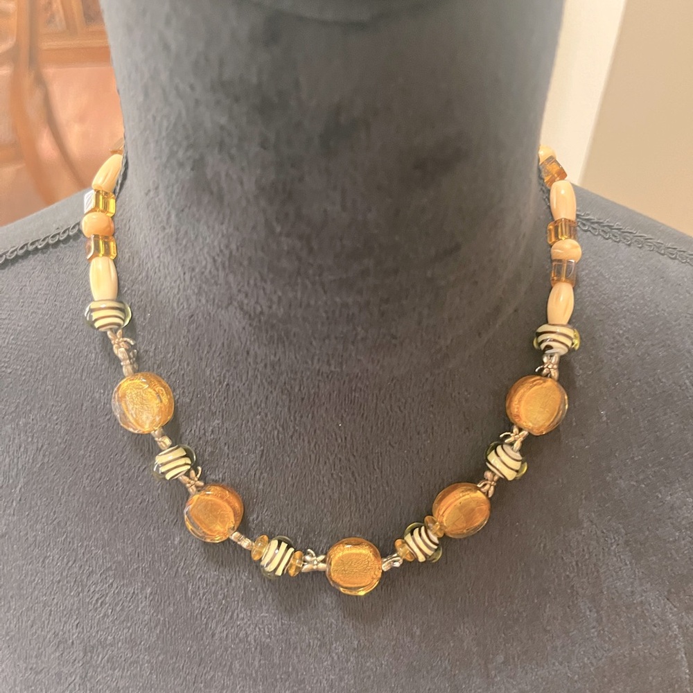 Art glass bead necklace, 18”